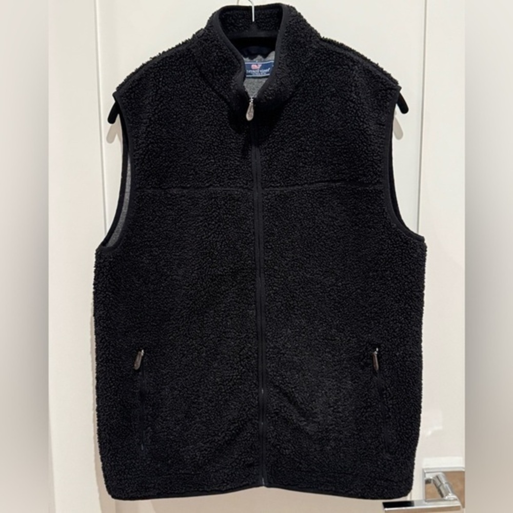 Vineyard Vines Mens Medium Nantucket Sherpa Fleece Full Zip Vest Black nautical